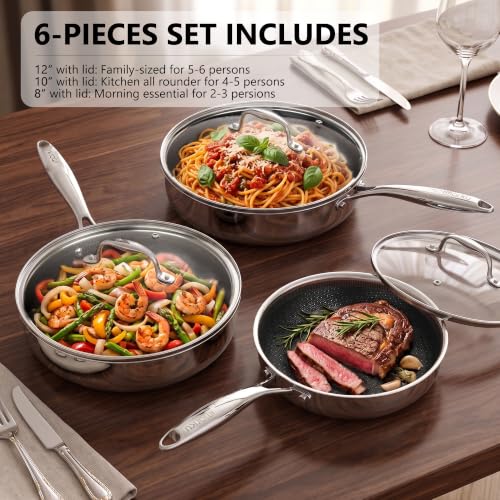 8, 10 and 12-Inch Non Stick Frying Pans with Lids, Ceramic Coating (8&10&12 inch with Lid)
