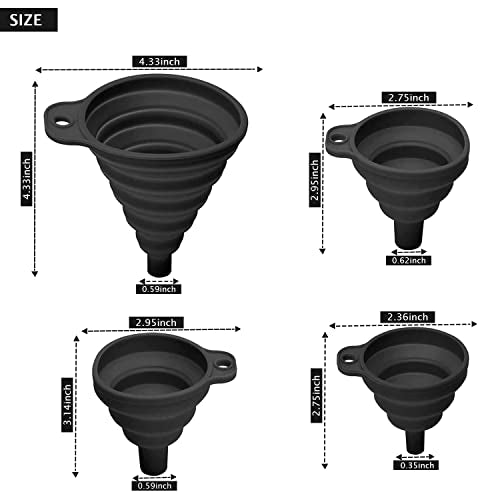 Set of 4 Silicone Collapsible Kitchen Funnel
