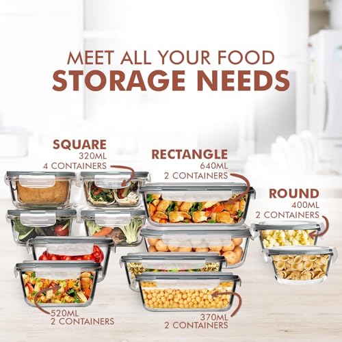24 Pc Airtight Glass Food Storage Containers (Gray)