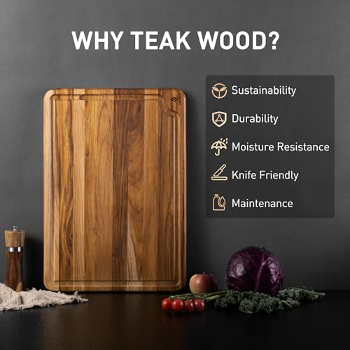Extra Large Teak Cutting Board 20'' Kitchen Non Slip Wood Butcher Block (20"L x 14"W)