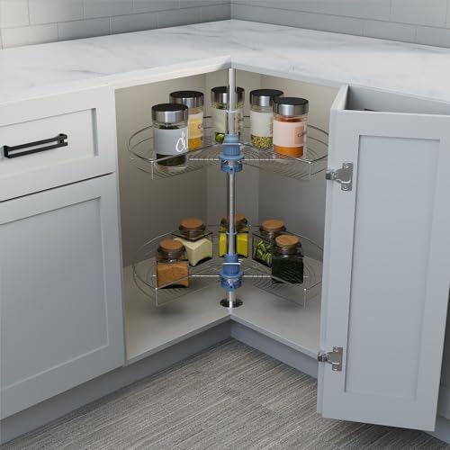 Dowell 28“ Kidney Shape Chrome Lazy Susan Double Rack Kitchen Cabinet 2 Shelf Set