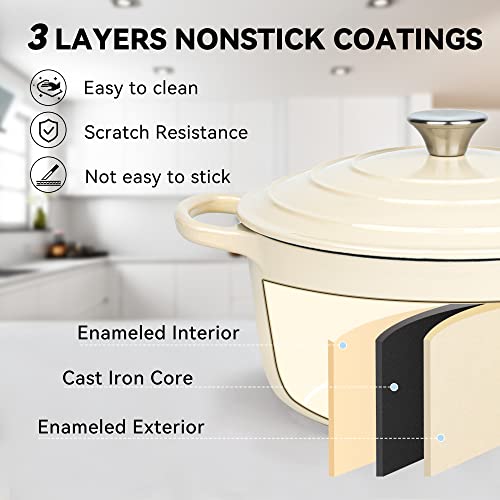 6 Quart Enameled Dutch Oven Pot with Lid (6 QT / Beige)
