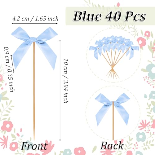 40 PCS Pink Bow Cupcake Toppers