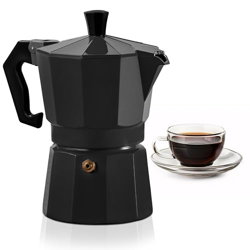 3 Cup Moka Pot Stovetop Espresso Maker (Black / 3 Espresso Cups)