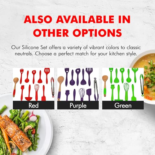 Premium Silicone Kitchen Tool and Utensil Set (11 Piece Set / Red)