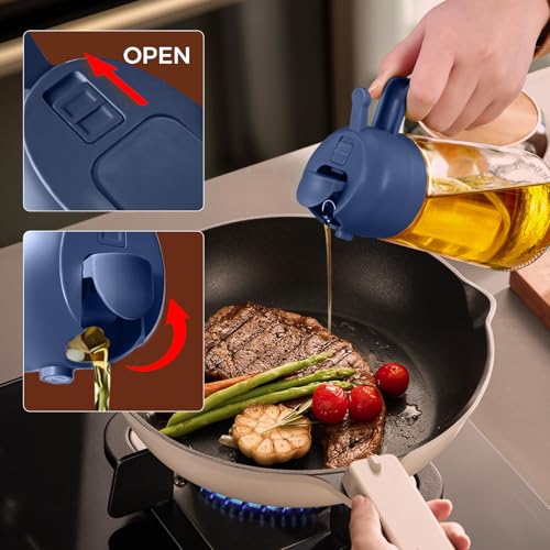 16 oz 2-in-1 Glass Olive Oil Sprayer for Cooking, Black&Navy (2Pcs Black & Navy)