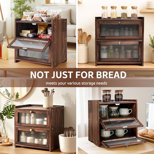 Wooden Bread Box with Acrylic Window for Kitchen Countertop (2 Layer)