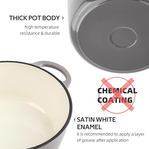 3 Quart Dutch Oven Enameled Cast Iron with Lid (Light Gray / 3 QT)