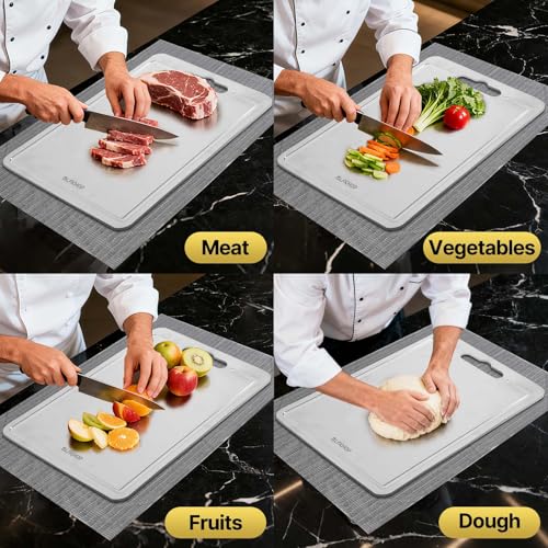3 Piece Titanium Cutting Board Set with Juice Groove for Kitchen (Gray / 17.32x11.8in)