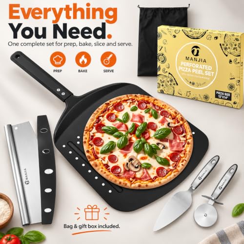 Perforated Pizza Peel 12inch Aluminum Pizza Paddle Spatula Non