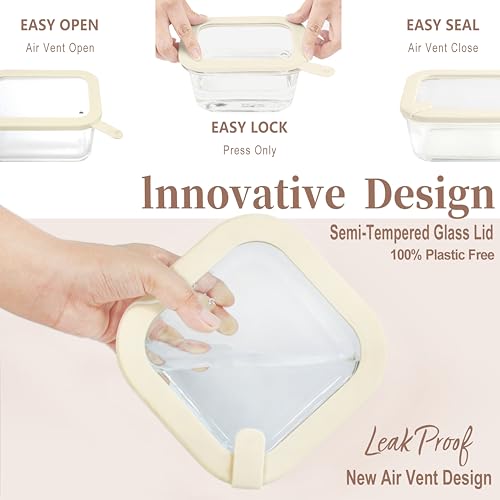 Glass Food Storage Containers with Glass Lids (‎Ivory White -6p)