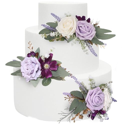3Pcs Pre made Cake Topper Cake Decorating Flowers for Cake Decor Cake Flowers for Wedding Baptism Birthday Party Bridal Baby Shower