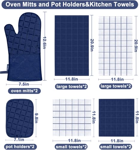 Oven Mitts Pot Holders Sets (Marine Blue)