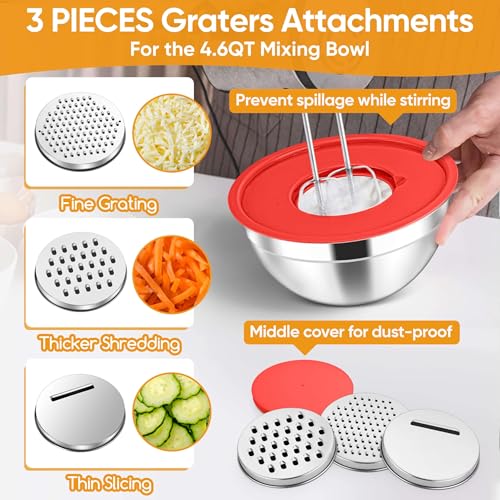 5 Piece Mixing Bowls with Airtight Lids (Red / 4.6, 3.5, 2.5, 2, 1.5QT)