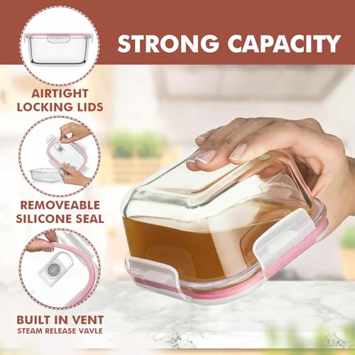 24 Pc Airtight Glass Food Storage Containers (Pink)