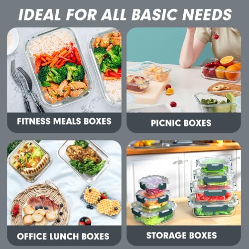 30 Pieces Glass Food Storage Containers Set with Lids (Grey / 30 Pieces)