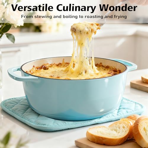 6QT Enameled Cast Iron Dutch Oven with Lid (Blue)