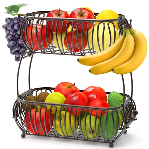2 Tier Countertop Fruit Basket Bowl Storage