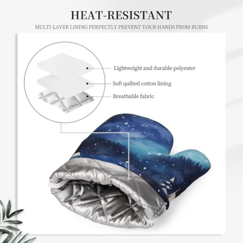 Oven Mitts and Pot Holders Set Winter Dog Christmas Snow Silicone Kitchen Accessories 4 Piece Heat Resistant Long Gloves Potholder Non (C06)