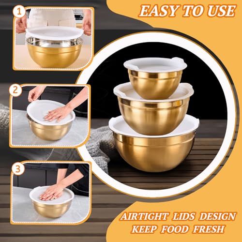7 Pack Gold Mixing Bowls Set with 5 PCS Kitchen Accessories