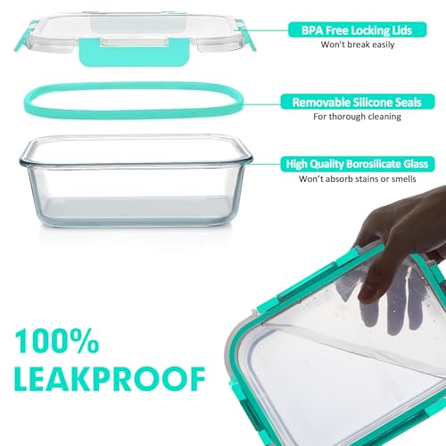 30 Pieces Glass Food Storage Containers Set with Lids (Green / 30 Pieces)