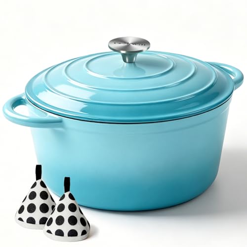 Enameled Cast Iron Dutch Oven with Lid (Teal / 6QT)
