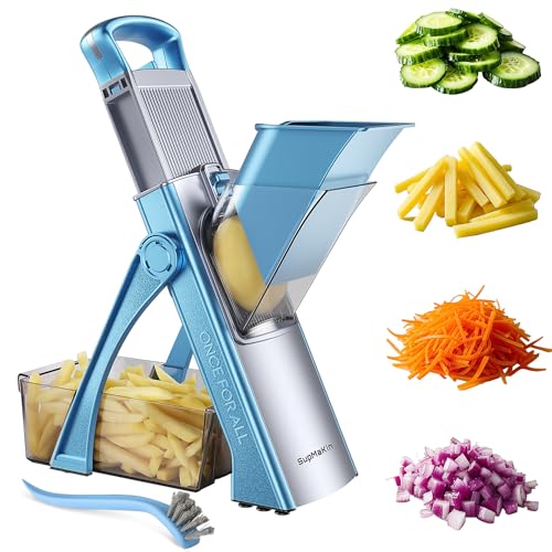 Safer Mandoline Slicer Plus for Kitchen Adjustable Potato Slicer (Blue)