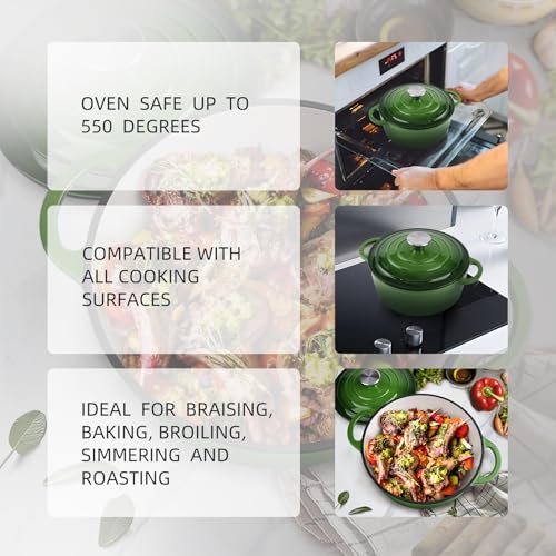 3 Quart Dutch Oven Enameled Cast Iron with Lid (Green / 3 QT)