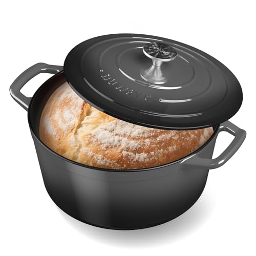 6 Qt PFAS Free Enamel Cast Iron Dutch Oven Pot with Lid (Black Sesame)
