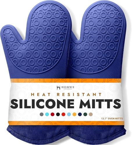BPA Free Soft Silicone Oven Mitts (Blue / 2-Piece 13.7" Oven Mitts)