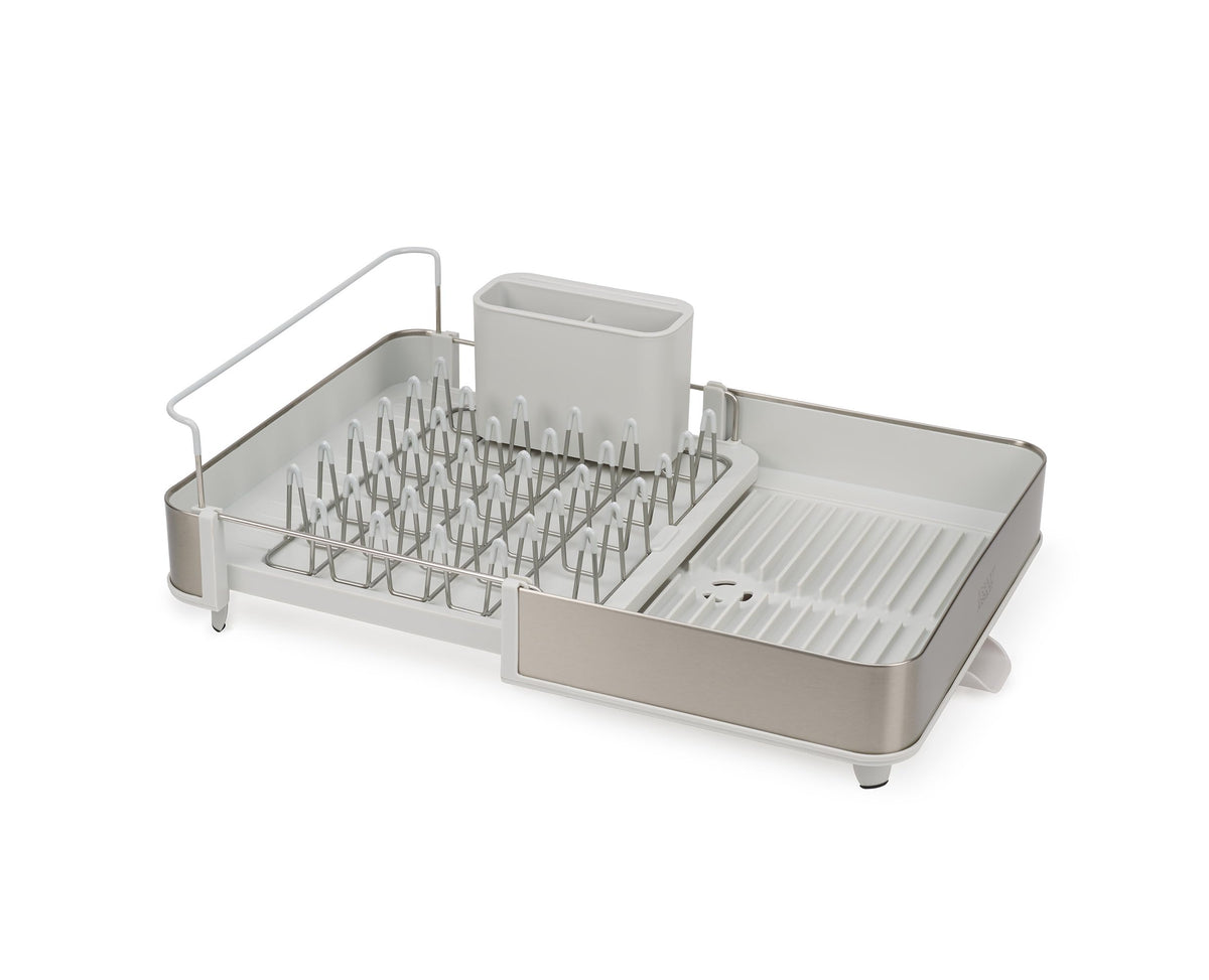 Extend Steel Expandable Dish Drying Rack with Removable Cutlery Holder Swivel Draining Spout (1-tier / Light Stone)