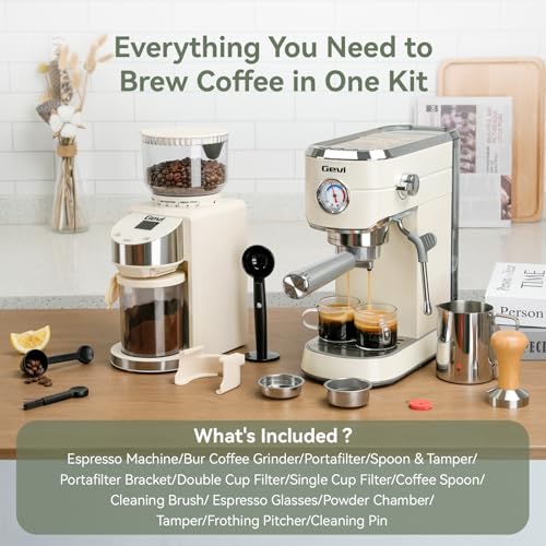 20 Bar Espresso Machine with Conical Burr Anti (Ivory Beige)