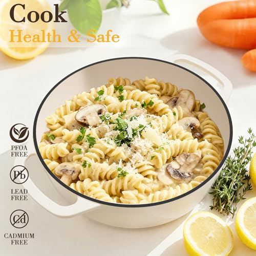6QT Enameled Cast Iron Dutch Oven with Lid (Cream White)
