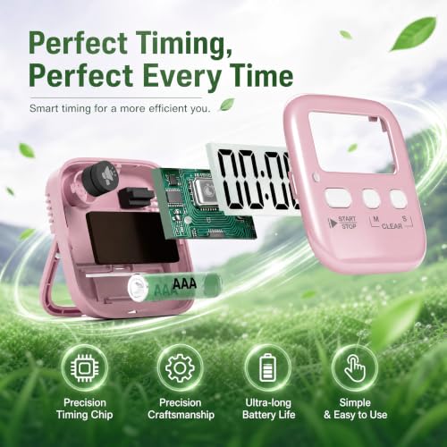 2 Pack Digital Timer for Kids Classroom Kitchen Timers for Cooking (1 * Relaxing Pink)