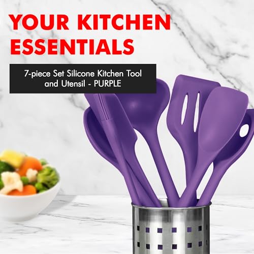 Premium Silicone Kitchen Tool and Utensil Set (7 Piece Set / Purple)
