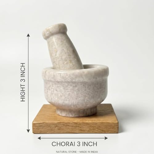 Marble Granite Mortar and Pestle Set (Kundi White Marble / 5 Inch)