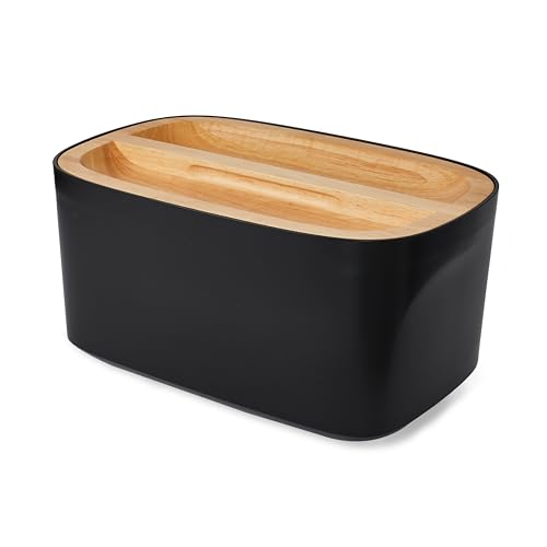 Modern Bamboo Fiber Bread Box for Countertop with Reversible Wood Serving Lid