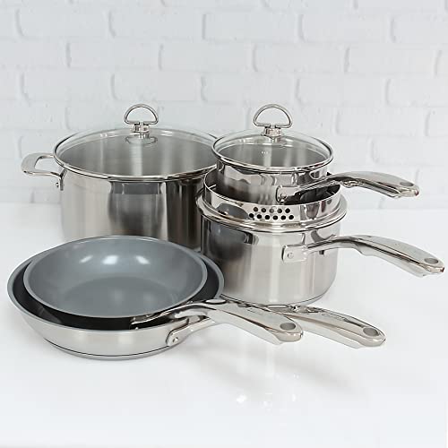 Induction 21 Steel 8 Piece Cookware Set with Ceramic Coated Fry Pans