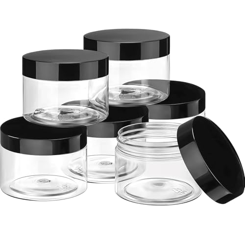 6 Pack 2 oz Plastic Jars Containers with Lids Wide