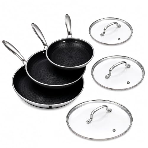 6 Pcs Non Stick Frying Pans Set with Lids (Frying Pan Set with Lid)
