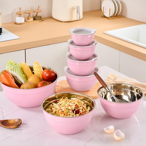 Pink Mixing Bowls with Airtight Lids (Pink / 7 Pieces)