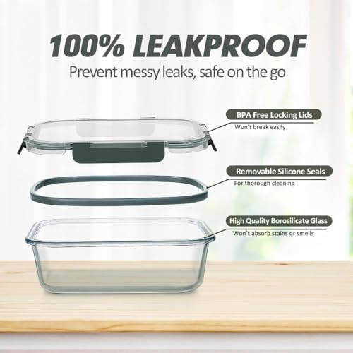 12 Packs Glass Food Storage Containers Set with Lids (Grey / 24 Pieces)