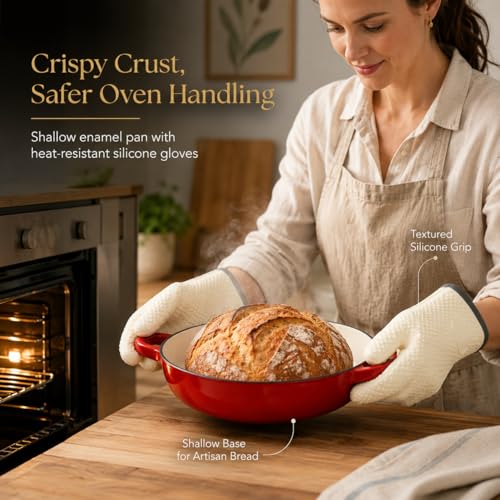 6QT Enameled Cast Iron Dutch Oven for Sourdough Bread Baking (Garnet Red)