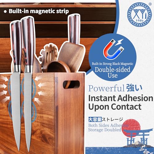 Acacia Wood Utensil Holder with Magnetic Exterior ・3 (dark wood color / 16.5*9 inch without board)