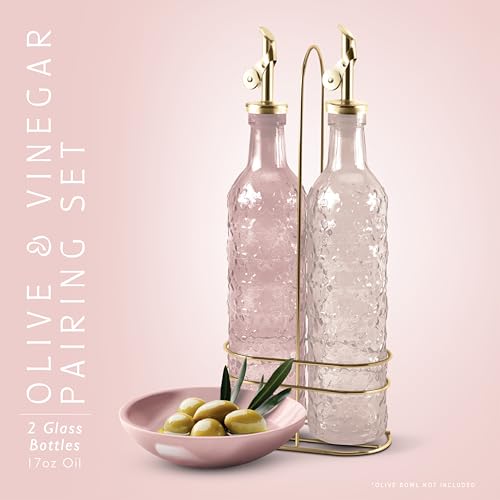 Glass Olive Oil Bottle Dispenser (Floral / Pink)