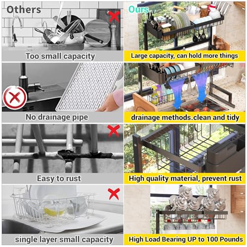 Over Sink Dish Drying Rack (24" - 35.5"(L) x 12"(W) x 19" - 22"(H))