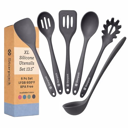 Starpack Like a Boss XL Silicone Cooking Utensils Set (Gray/Black / XL Size Set of 6, 13.5")