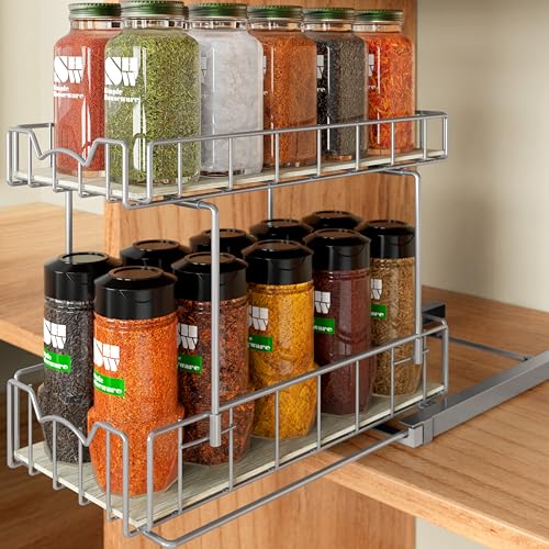 2 Tier Spice Rack Slide Out Wire Basket Drawer Organizer