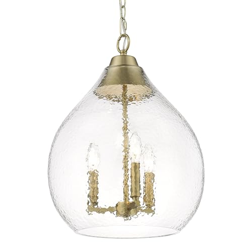Ariella 3 Light Pendant Brushed Champagne Bronze with Hammered Clear Glass