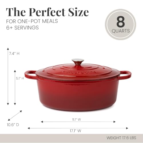 8 qt Oval Enameled Cast Iron Dutch Oven Pot (Cabernet / 8 QT)